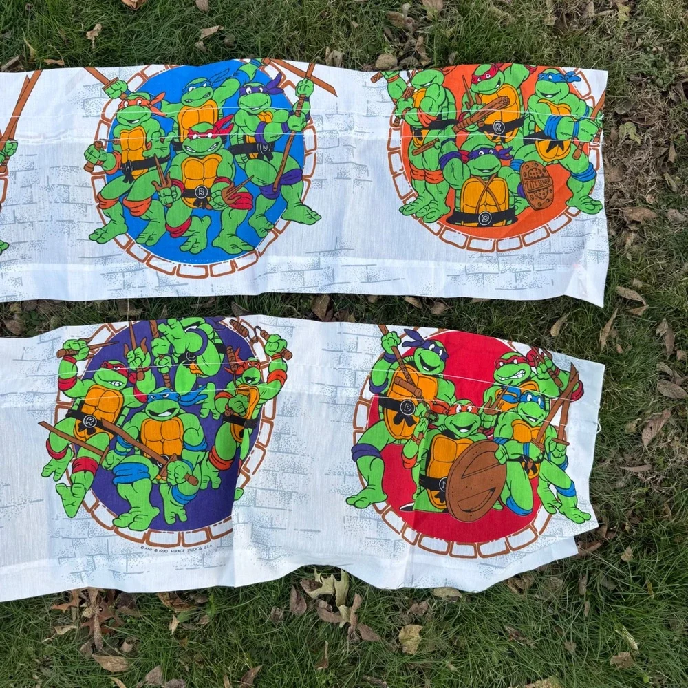 Vtg 90s Teenage Mutant Ninja Turtles Curtains Rod Pocket Panels Set of two 40X14